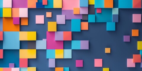 Colorful Abstract Squares on Blue Background - Graphic Design