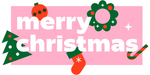 Text Merry Christmas with geometric ornaments