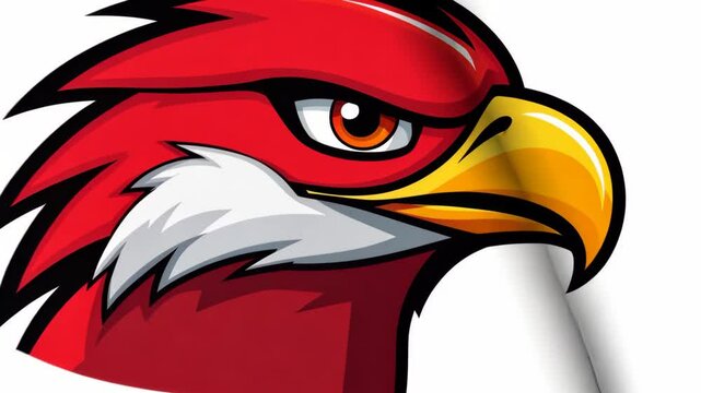 Red hawk mascot design with fierce expression and striking colors in a bold illustration