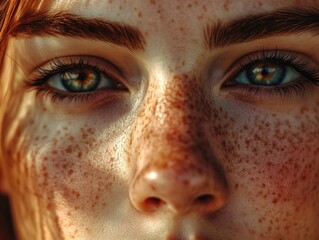 Woman with freckles close-up