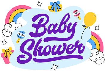 lettering baby shower with decorate elements text