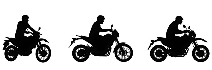 black silhouette of motorbike riders in motion, ideal for adventure, travel, and outdoor lifestyle themes	
