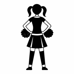 Stylized Silhouette of a Girl with Pigtails Standing Confidently - Minimalist Character Illustration