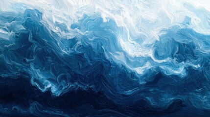 Fototapeta premium A swirling abstraction of deep blue and white hues resembling ocean waves, capturing the essence of motion and tranquility.