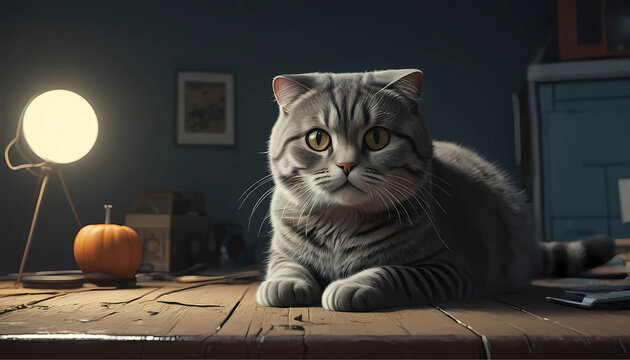 a scottish fold cat lay down on the table