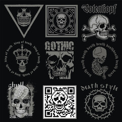 set, gothic sign with skull, grunge vintage design t shirts