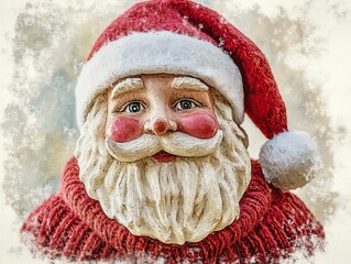 A cheerful Santa Claus figurine with a fluffy white beard and a bright red hat, exuding a festive spirit.