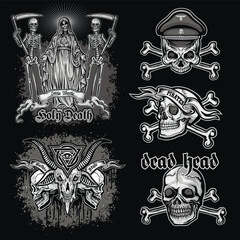 set, gothic sign with skull, grunge vintage design t shirts