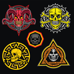 set, gothic sign with skull, grunge vintage design t shirts