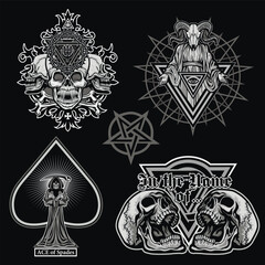 set,  gothic sign with skull, grunge vintage design t shirts