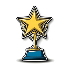 Bright Golden Star Trophy on a Blue Base for Achievement Recognition