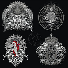 Obraz premium set, gothic sign with skull, grunge vintage design t shirts