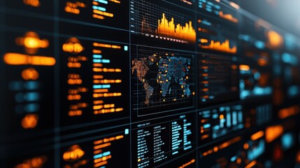 Business intelligence dashboard tracking global data analytics trends