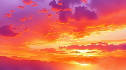 Fototapeta premium Abstract watercolor painting of a stunning sunset sky in shades of orange and purple, sky, purple