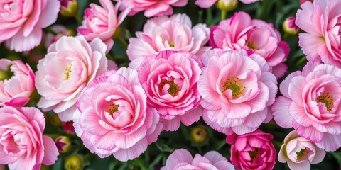 Obraz premium Beautiful pink and white ranunculus flowers in full bloom, showcasing delicate petals and vibrant colors, botanical, garden
