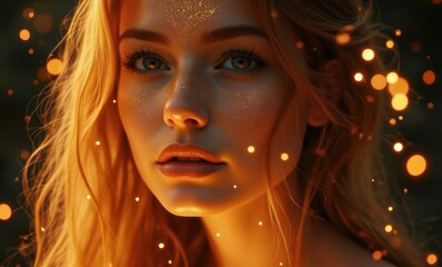 Enchanting young woman with golden sparkles