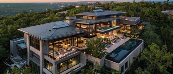 Obraz premium Discover the epitome of luxury living in these breathtaking aerial shots of modern homes. Experience elegance, sophistication, and unrivaled beauty from a bird's-eye view.
