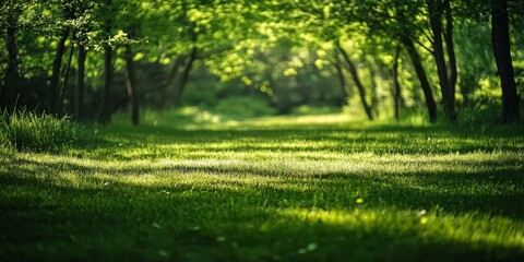 Lush green clearing featuring vibrant grass and trees with dark green branches, creating a serene atmosphere in this beautiful green clearing for nature lovers and outdoor enthusiasts.