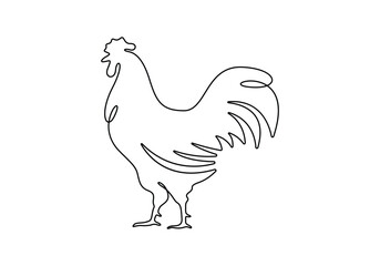 Vector rooster continuous single line drawing isolated on white background minimal vector illustration
