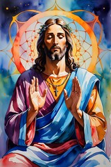 Vibrant Psychedelic Watercolor Meditation of Jesus