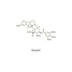Reserpine flat skeletal molecular structure vasodilator drug used in hypertension treatment. Vector illustration scientific diagram.