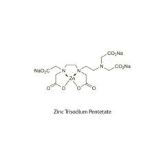 Zinc Trisodium Pentetate flat skeletal molecular structure chelator drug used in heavy, radioactive metal poisoning treatment. Vector illustration scientific diagram.