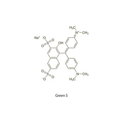 Green S flat skeletal molecular structure Colouring agent treatment. Vector illustration scientific diagram.