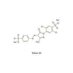 Yellow 2G flat skeletal molecular structure Colouring agent treatment. Vector illustration scientific diagram.