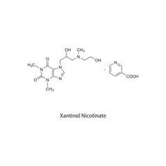 Xantinol Nicotinate flat skeletal molecular structure vasodilator drug used in  vascular disorders treatment. Vector illustration scientific diagram.