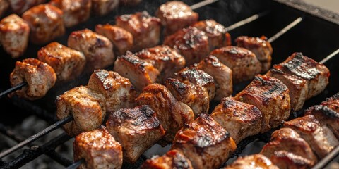Grilling shashlik on a barbecue grill creates a delicious and aromatic cooking experience. Enjoy the flavors of shashlik while grilling on a barbecue grill for perfect outdoor meals.
