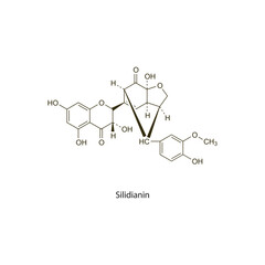 Silidianin flat skeletal molecular structure milk thistle extract drug used in amanita poisoning treatment. Vector illustration scientific diagram.