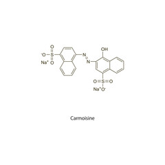 Carmoisine flat skeletal molecular structure Colouring agent treatment. Vector illustration scientific diagram.