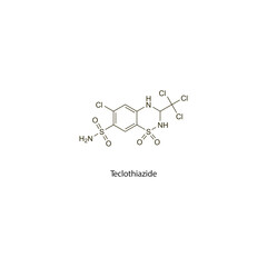 Teclothiazide flat skeletal molecular structure Thiazide diuretic drug used in oedema treatment. Vector illustration scientific diagram.