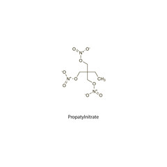 Propatylnitrate flat skeletal molecular structure nitrate drug used in angina pectoris treatment. Vector illustration scientific diagram.