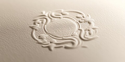 Linen paper showcases a debossed logo mockup, beautifully highlighting the texture and design. This debossed logo mockup on linen paper enhances the presentation of branding creatively.