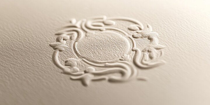 Linen paper showcases a debossed logo mockup, beautifully highlighting the texture and design. This debossed logo mockup on linen paper enhances the presentation of branding creatively.