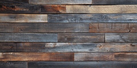 Fototapeta premium Weathered wooden plank background showcasing the unique texture of an old wall. This wooden plank background emphasizes the rustic charm of weathered wood textures.