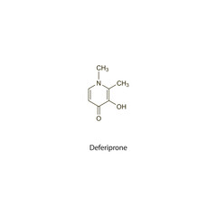 Deferiprone flat skeletal molecular structure chelator drug used in chronic iron overload treatment. Vector illustration scientific diagram.