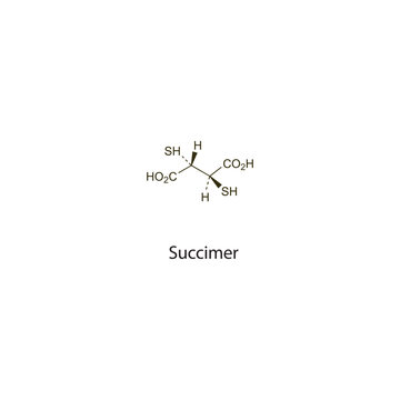 Succimer flat skeletal molecular structure chelator drug used in lead poisoning treatment. Vector illustration scientific diagram.