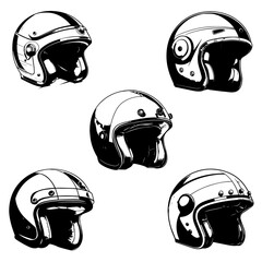 helmet vector icon set. Racing team  retro helmet vector illustration template