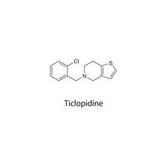 Ticlopidine flat skeletal molecular structure Adenosine-regulating agent drug used in thromboembolic disorders treatment. Vector illustration scientific diagram.