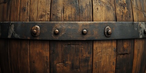Fototapeta premium Vintage wood texture of an old barrel showcasing the intricate details and character of aged wood. The old barrel wood texture offers a unique aesthetic that adds charm to various designs.