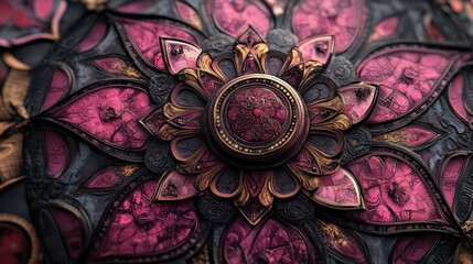 A very detailed and colorful flower with a gold center