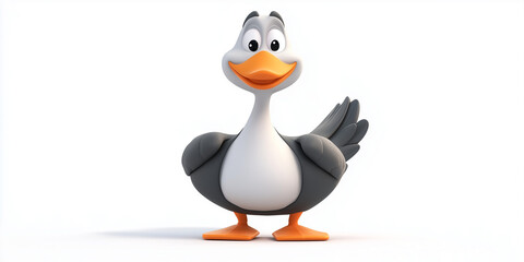 Obraz premium Cute Cartoon Duck Standing on White Background