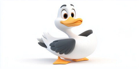Obraz premium Cute Cartoon Duck Waving on White Background