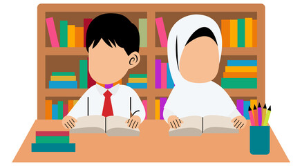 Elementary Students Reading In Library