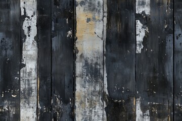 Obraz premium Seamless textured background featuring vertical wooden planks with a weathered, distressed look. The surface displays a mix of black.