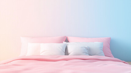 Pink Bed with White Pillows Against Pastel Gradient Wall