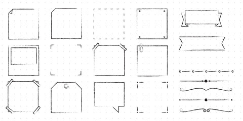 Set of Cute Hand drawn Doodle Banners and Ribbons isolated on white background for your Design. Bullet journal Ideas. Girly Stuff. Sticky Notes.