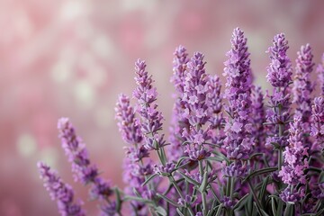 Obraz premium A bunch of purple flowers with a pink background